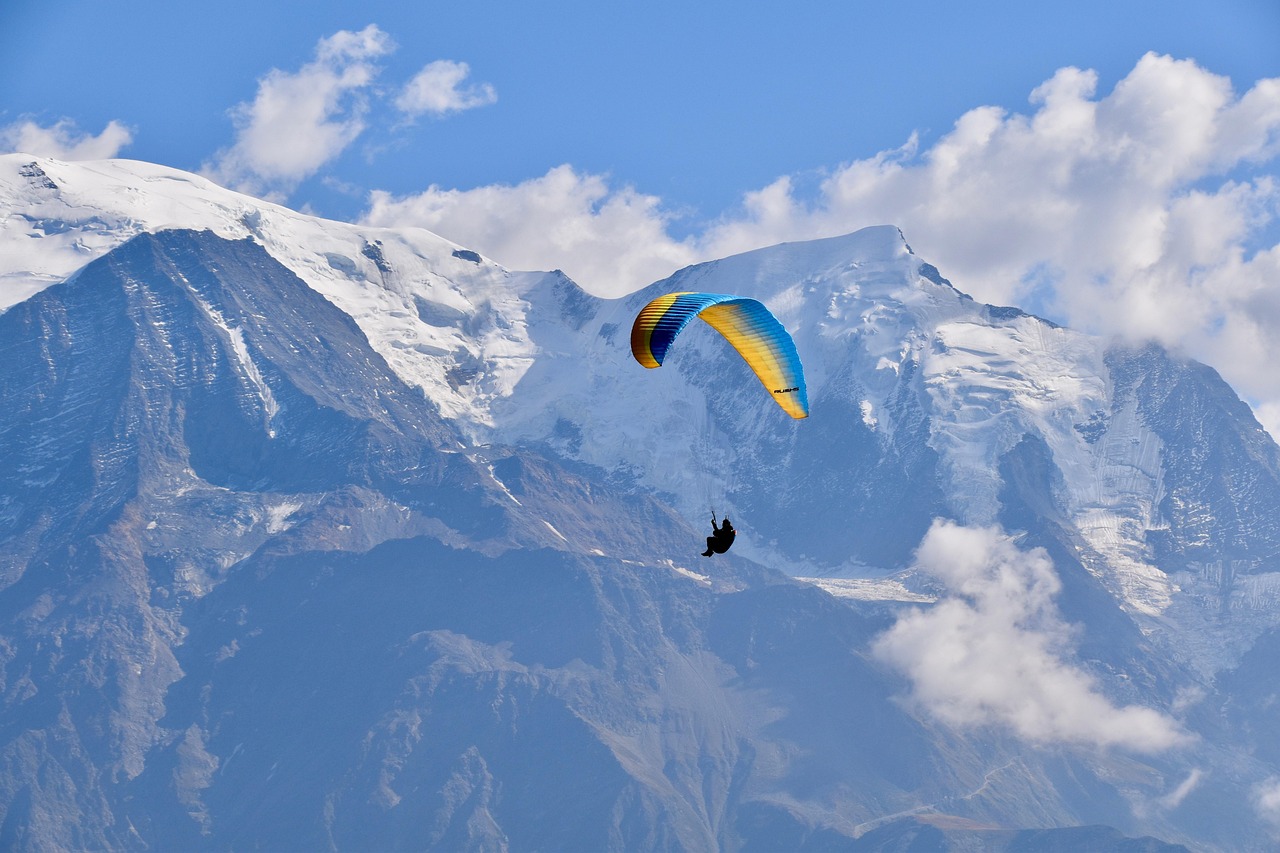 mountain, paragliding, free flight, mont blanc high alps, nature, snow, eternal snow, fly mountain