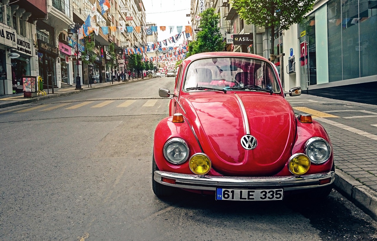automotive, volkswagen beetle, car, city, classic, classic car, old car, pavement, red car, parked car, road, car wallpapers, sidewalk, street, vehicle, city street, vintage, volkswagen, vw beetle