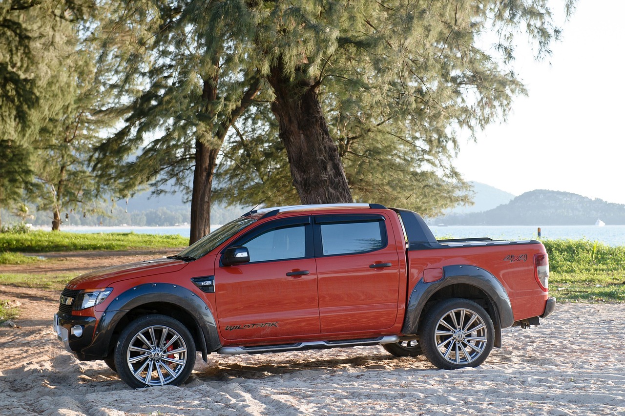 car, truck, pickup truck, beach, nature, car wallpapers, orange, ford