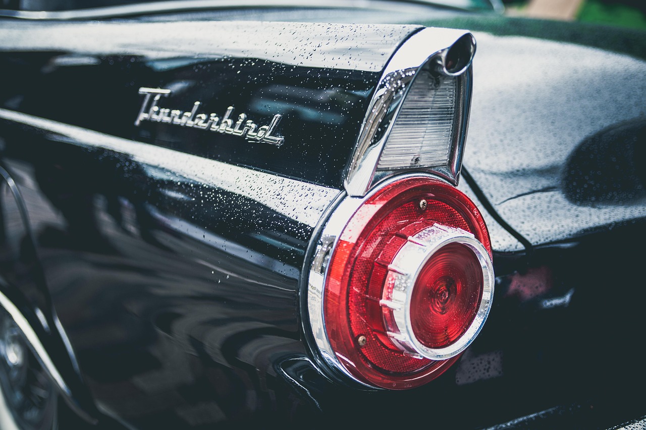 thunderbird, car, vintage, car wallpapers, classic, retro, tail light, car rear, black car, automobile, close up, automotive, oldtimer, vehicle
