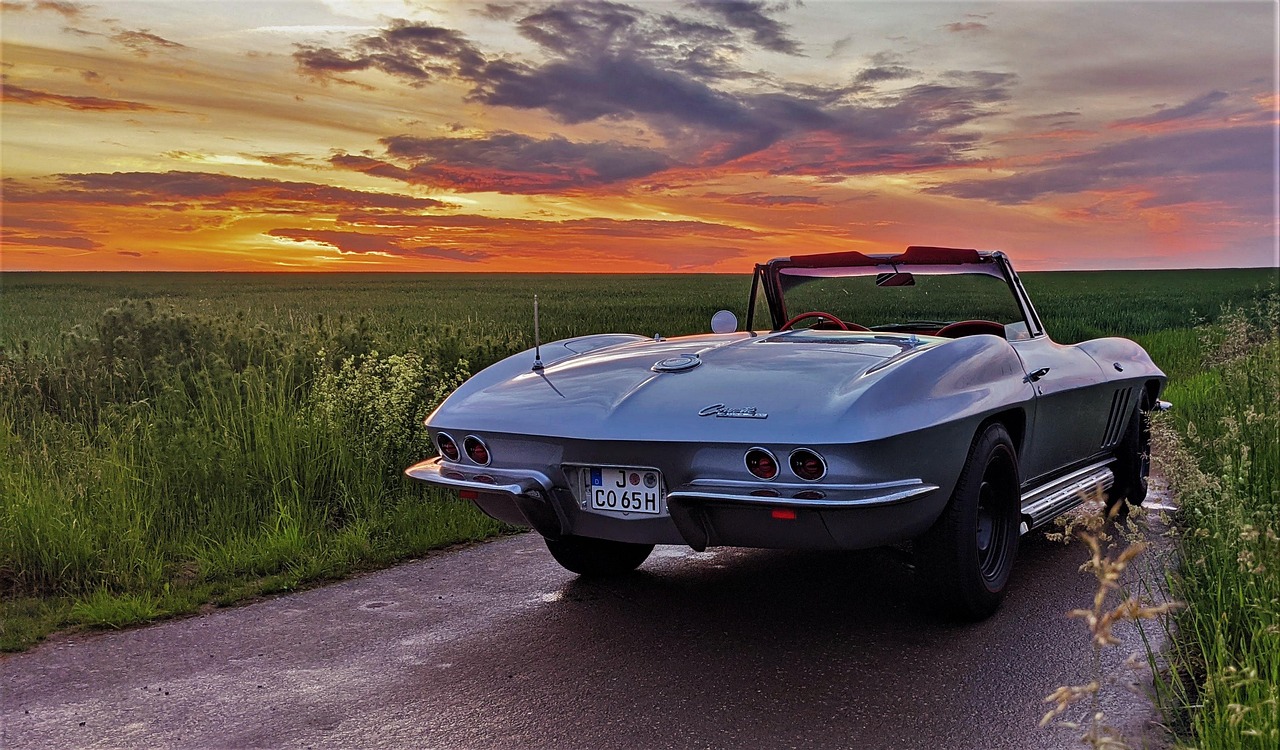 car, corvette, vehicle, sunrise, field, car wallpapers, corvette c2, stingray, corvette c2 stingray, cabrio, nature, convertible, muscle car