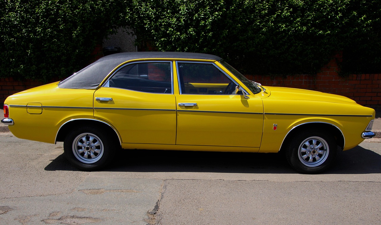 car, automobile, vehicle, auto, transportation, transport, automotive, utility car, sedan, saloon, ford cortina, car isolated, sedan isolated, fast, yellow, classic car, model, side, retro, classic, car wallpapers, old, vintage