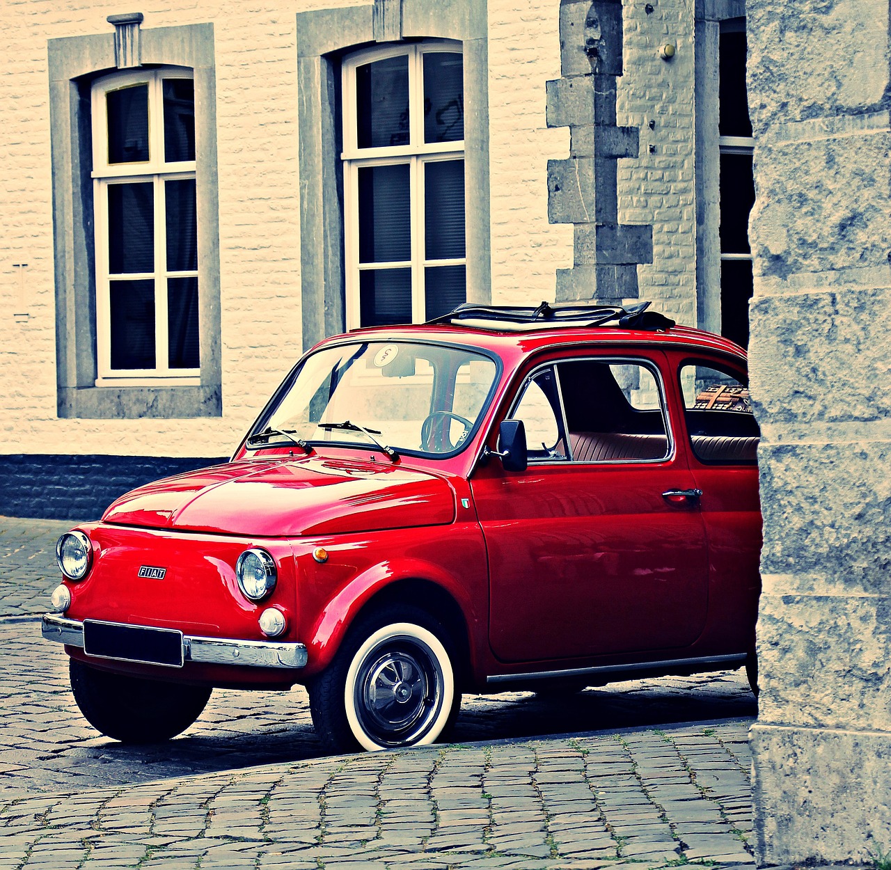 fiat, fiat 500, antique car, classic, nostalgia, nostalgic, vintage, retro, old, romantic, automobile, vehicle, italy, car, small car, red, motor vehicle, lover's vehicle, oldschcool, red vehicle, car wallpapers, red fiat 500