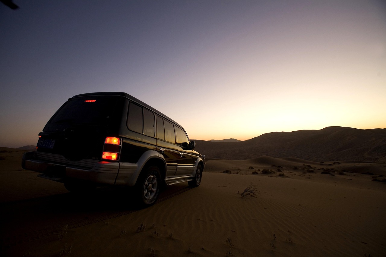 desert, nature, suv, sunset glow