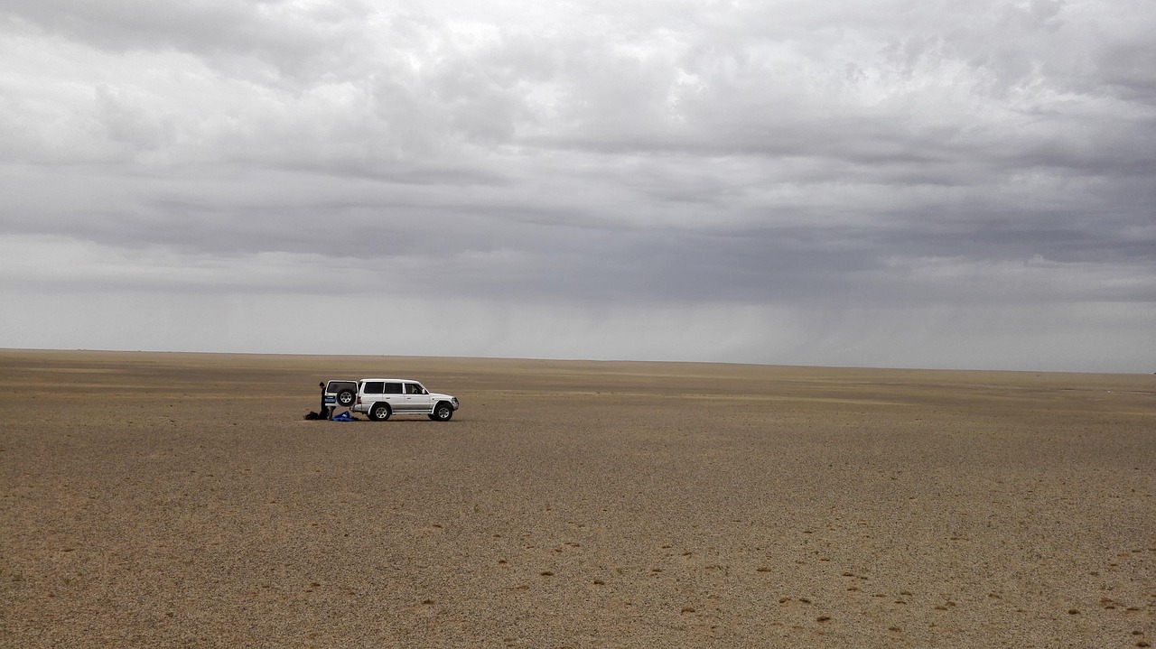 desert, nature, dark clouds, suv