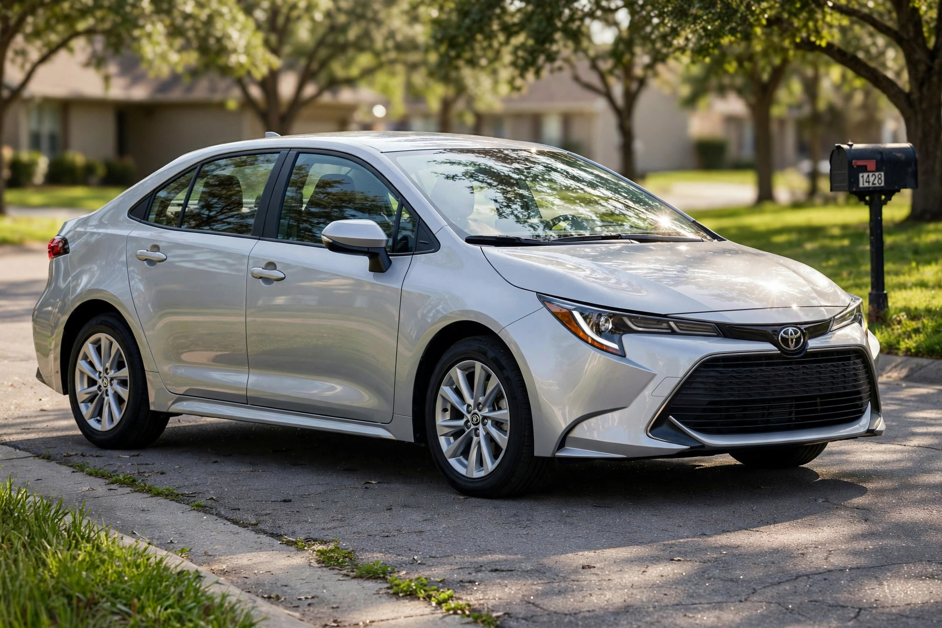 Toyota Corolla prata estacionado em rua residencial