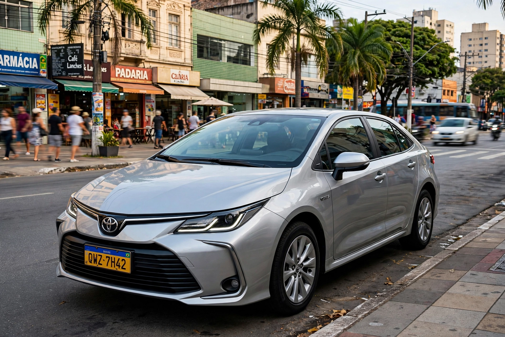 Toyota Corolla prata estacionado em rua de São José do Rio Preto