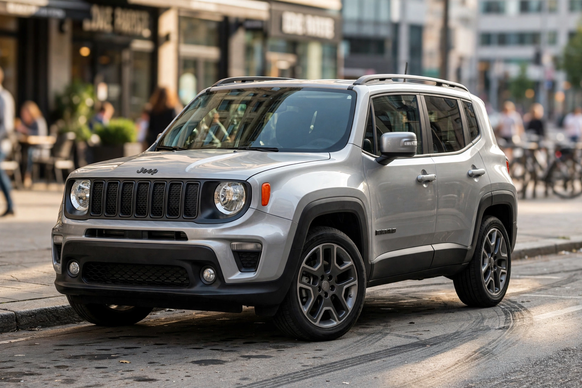 Jeep Renegade prata estacionado em rua urbana