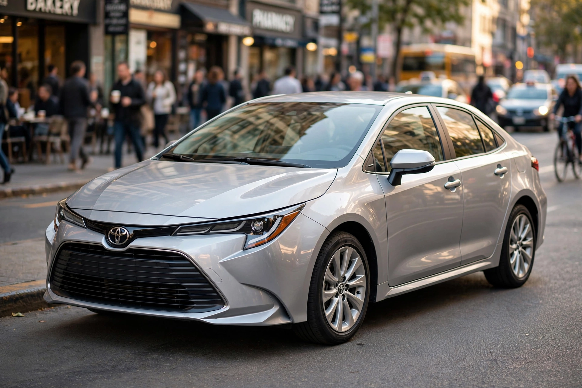 Toyota Corolla prata estacionado em rua urbana de Neves Paulista