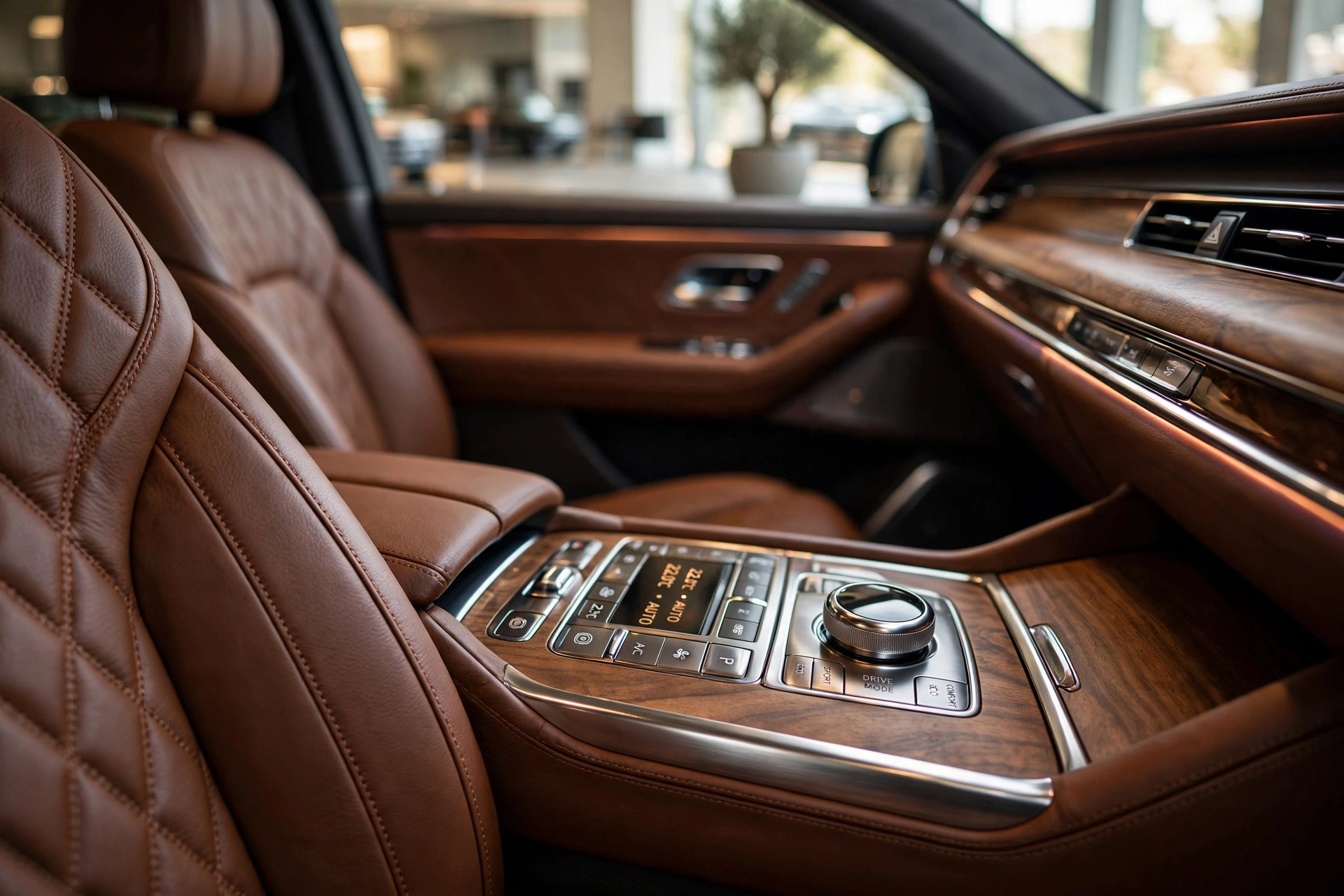 Interior de um SUV seminovo em showroom de luxo
