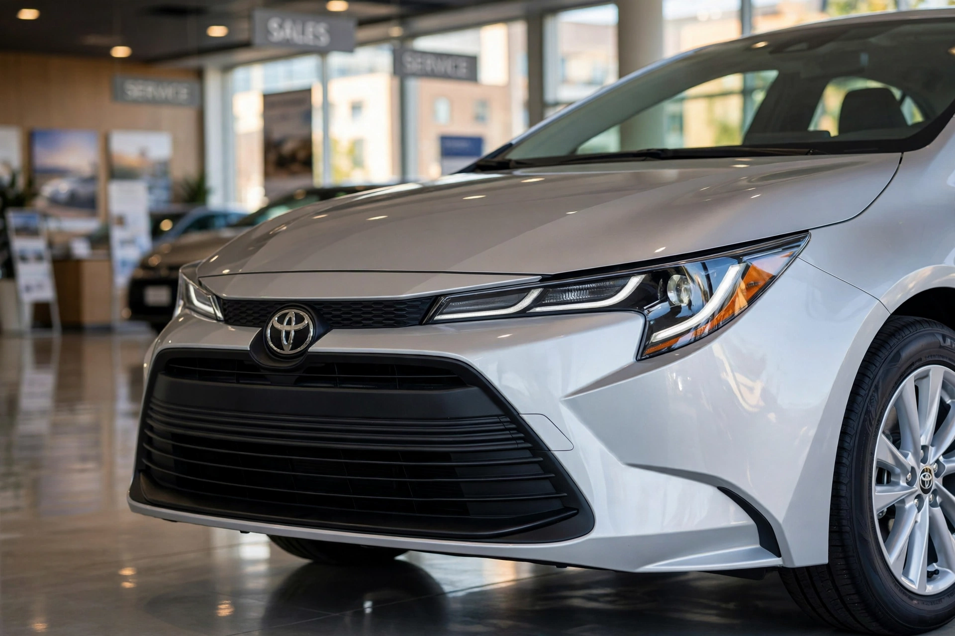 Toyota Corolla prata seminovo em exposição