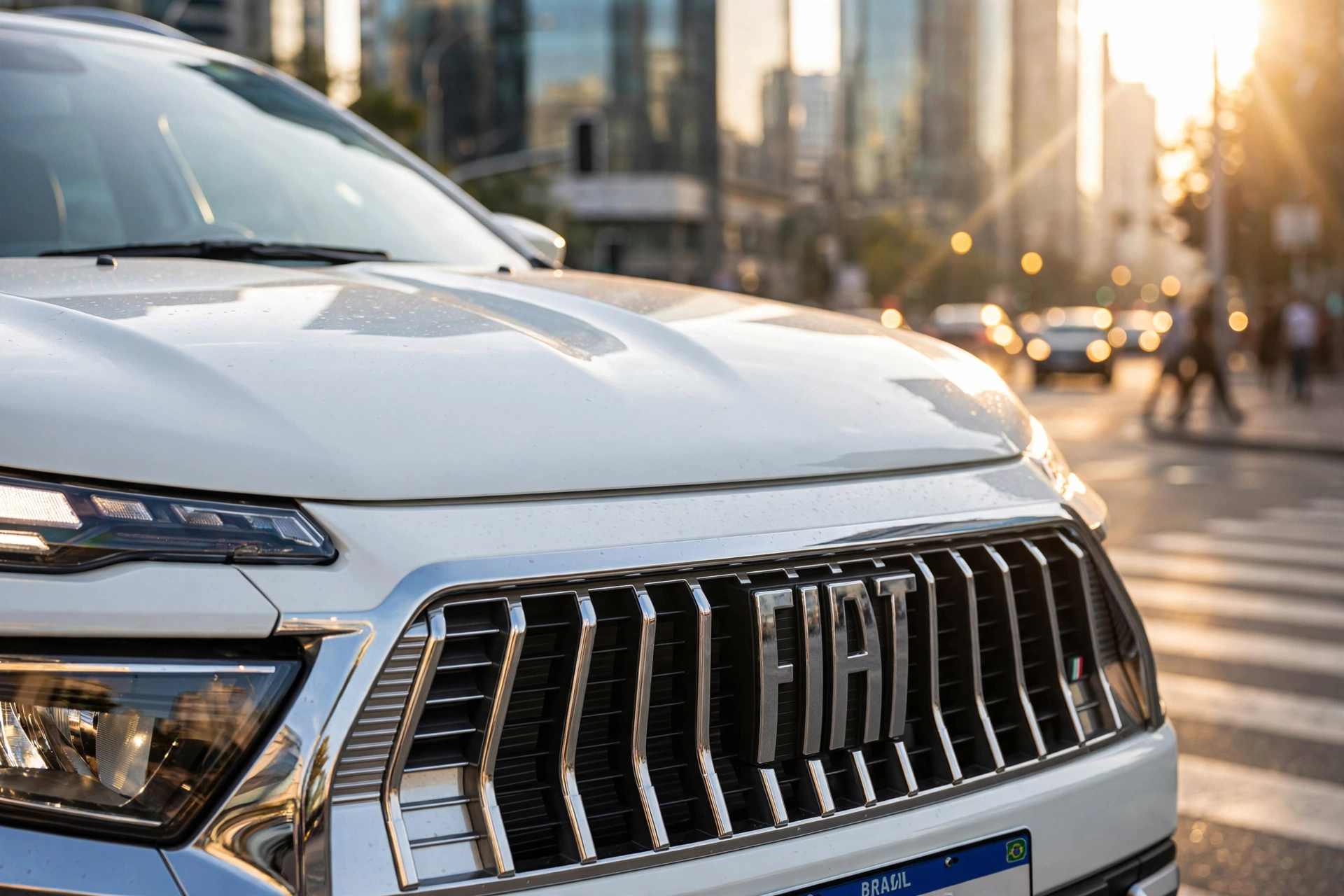 Fiat Toro seminova branca em ambiente urbano
