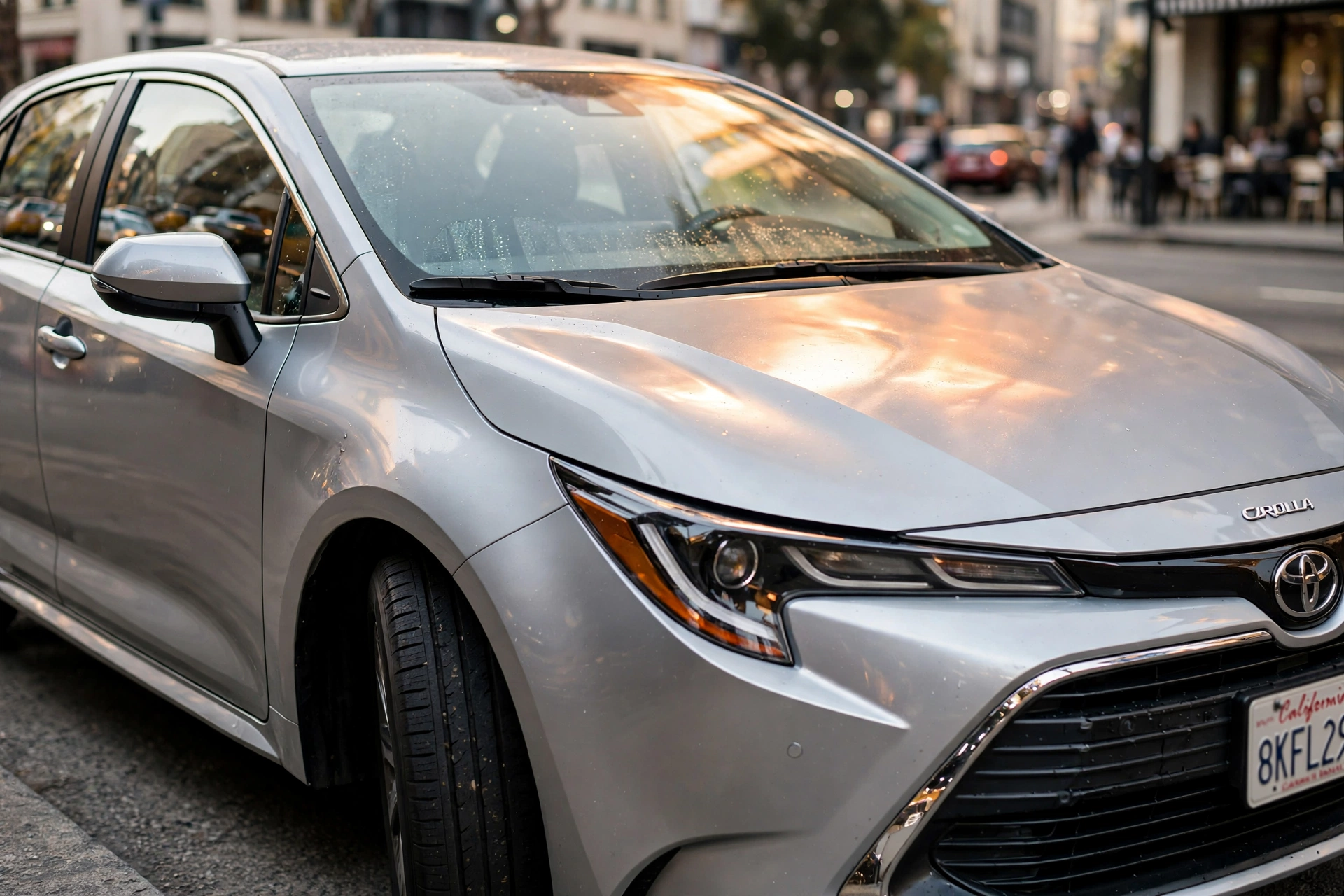 Toyota Corolla prata estacionado em via urbana