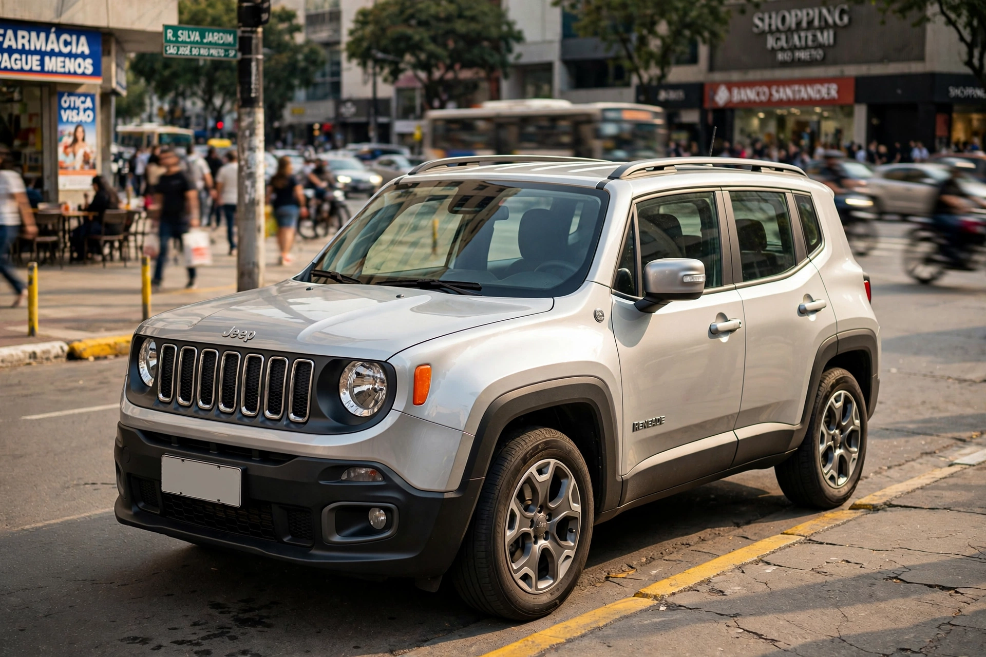 Jeep Renegade prata em rua urbana de São José do Rio Preto