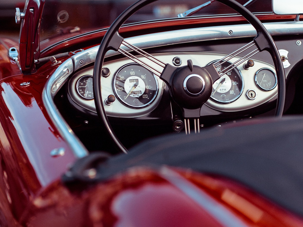 car, steering wheel, classic car, convertible, speedometer, red car, auto, automobile, vehicle, chrome, oldtimer, old, car wallpapers, vintage
