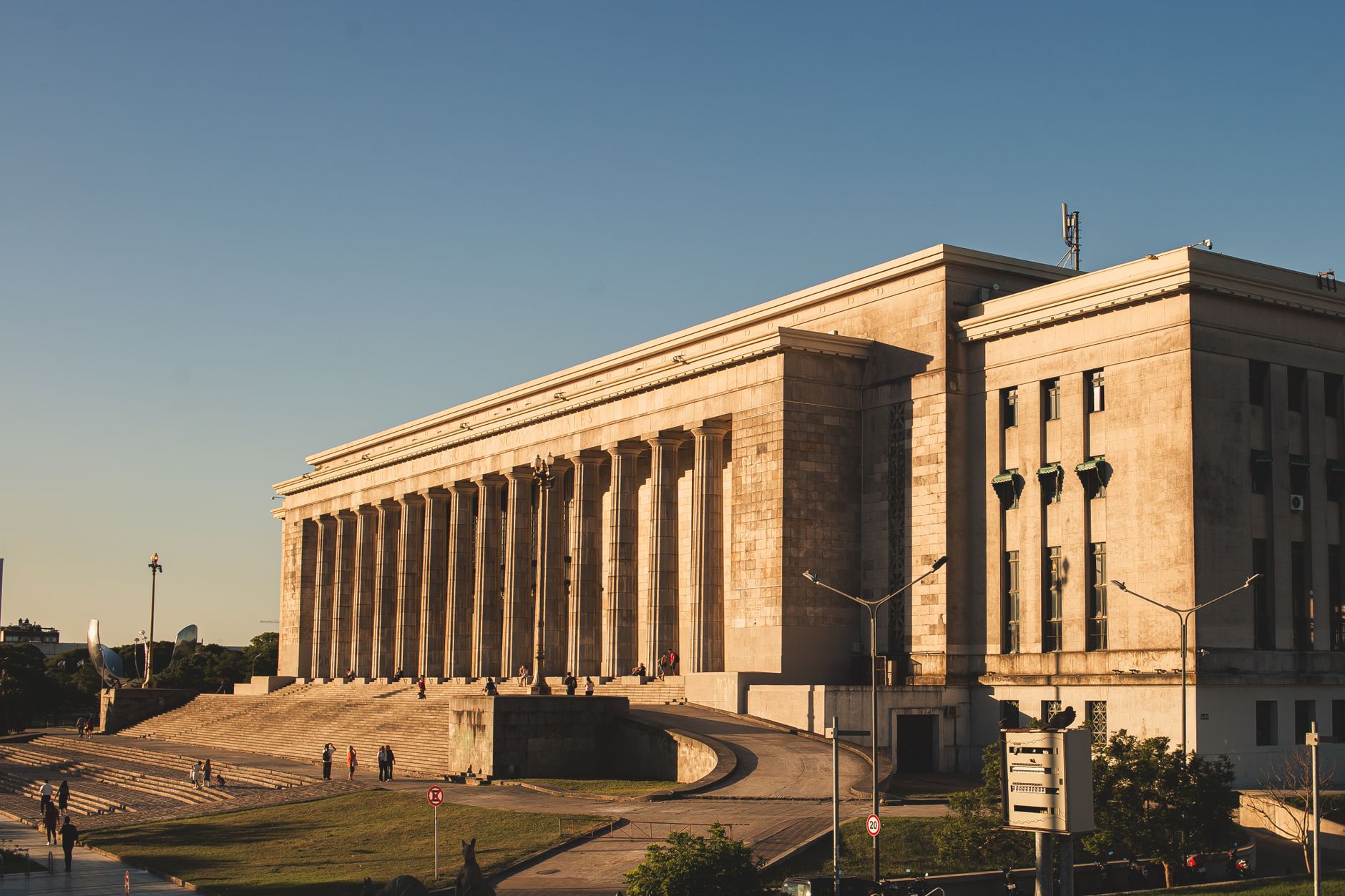 Stunning view of the University of Buenos Aires Law School building during sunset.