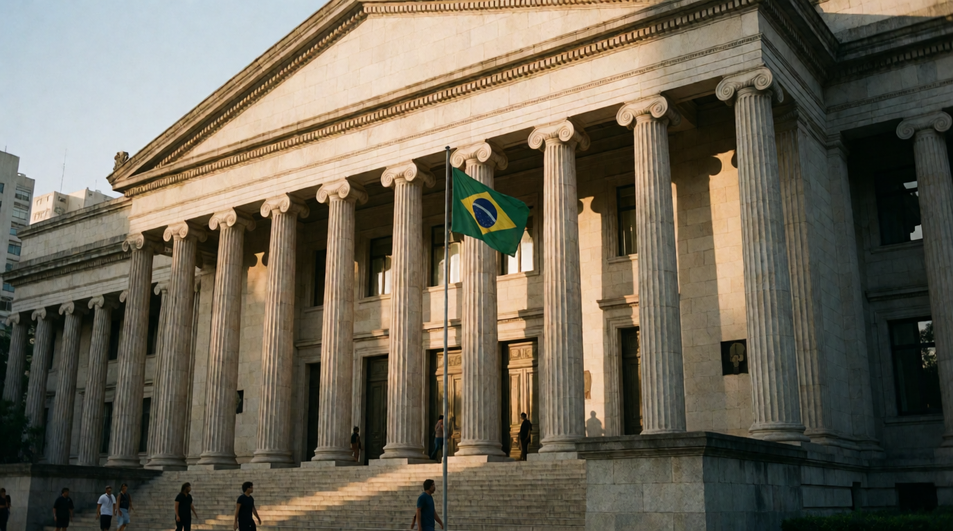 Fachada de tribunal com colunas clássicas
