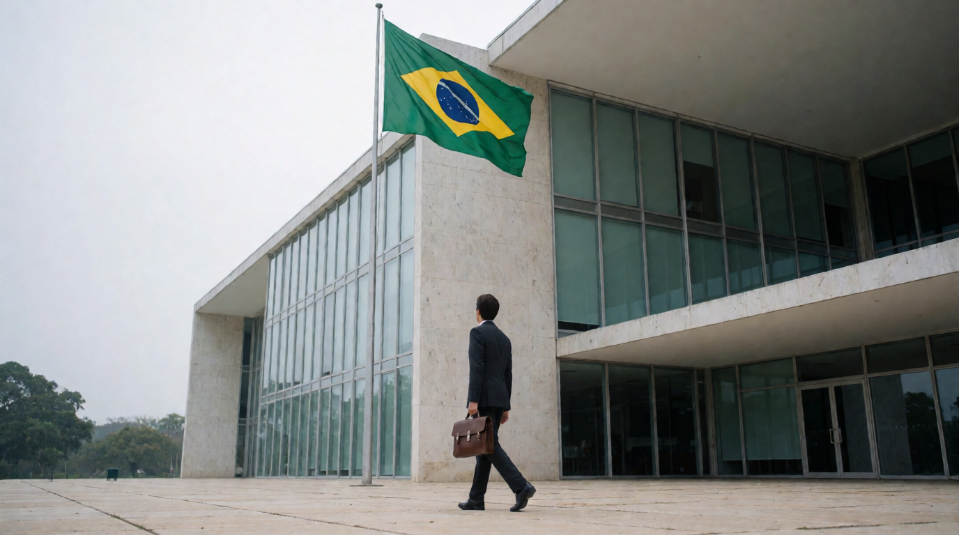 Fachada de tribunal com bandeira do Brasil