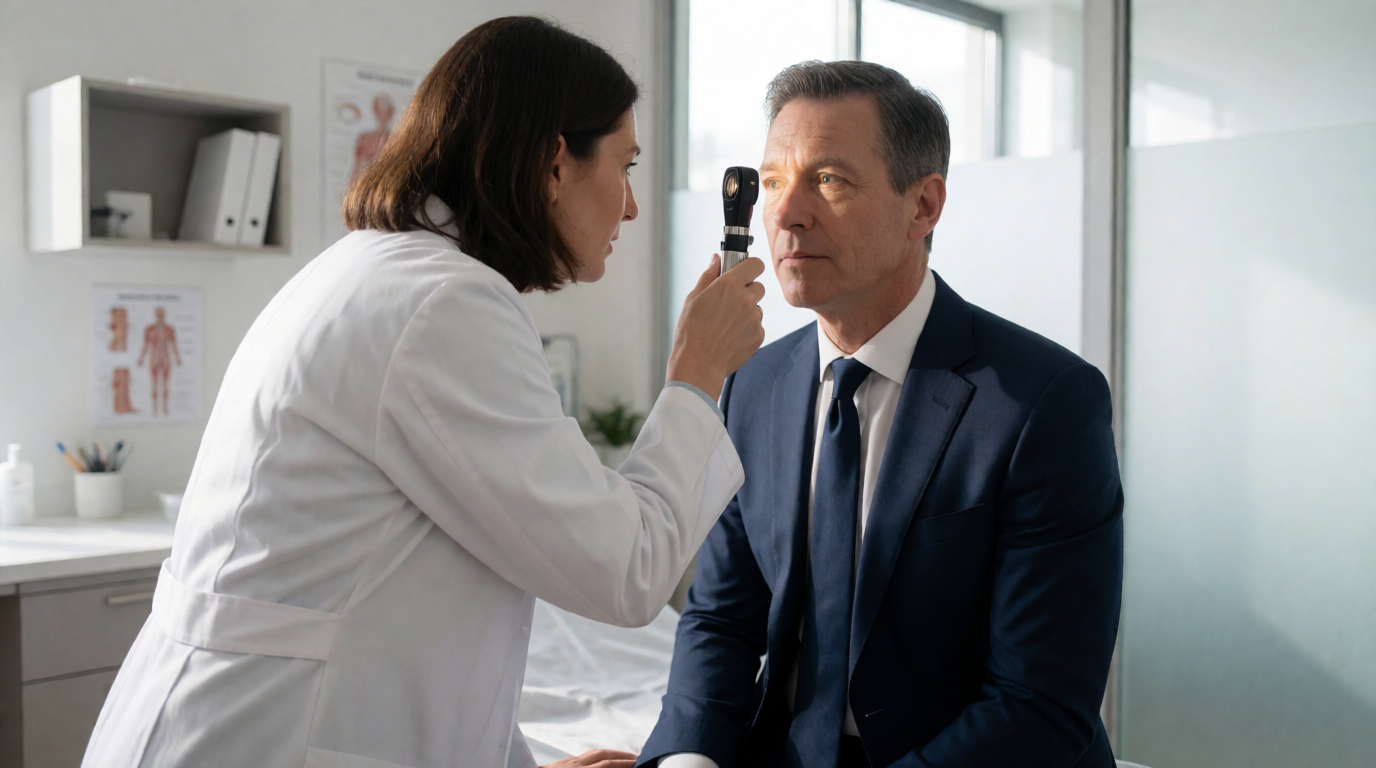 Médico realizando exame em candidato a concurso público