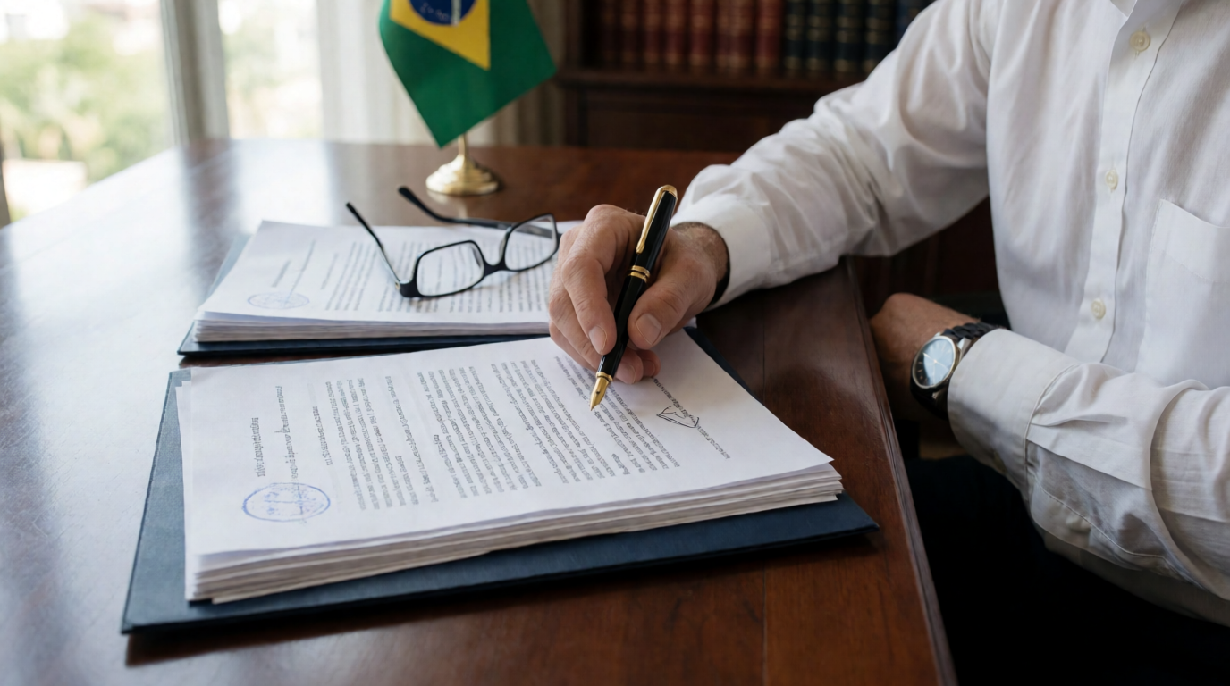 Advogado analisando documentos legais para concursos