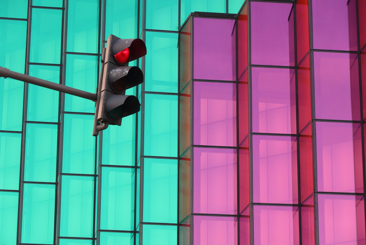 portugal, porto, shopping, mall, alameda, continente, facade, glass, wall, architecture, colorful, traffic light