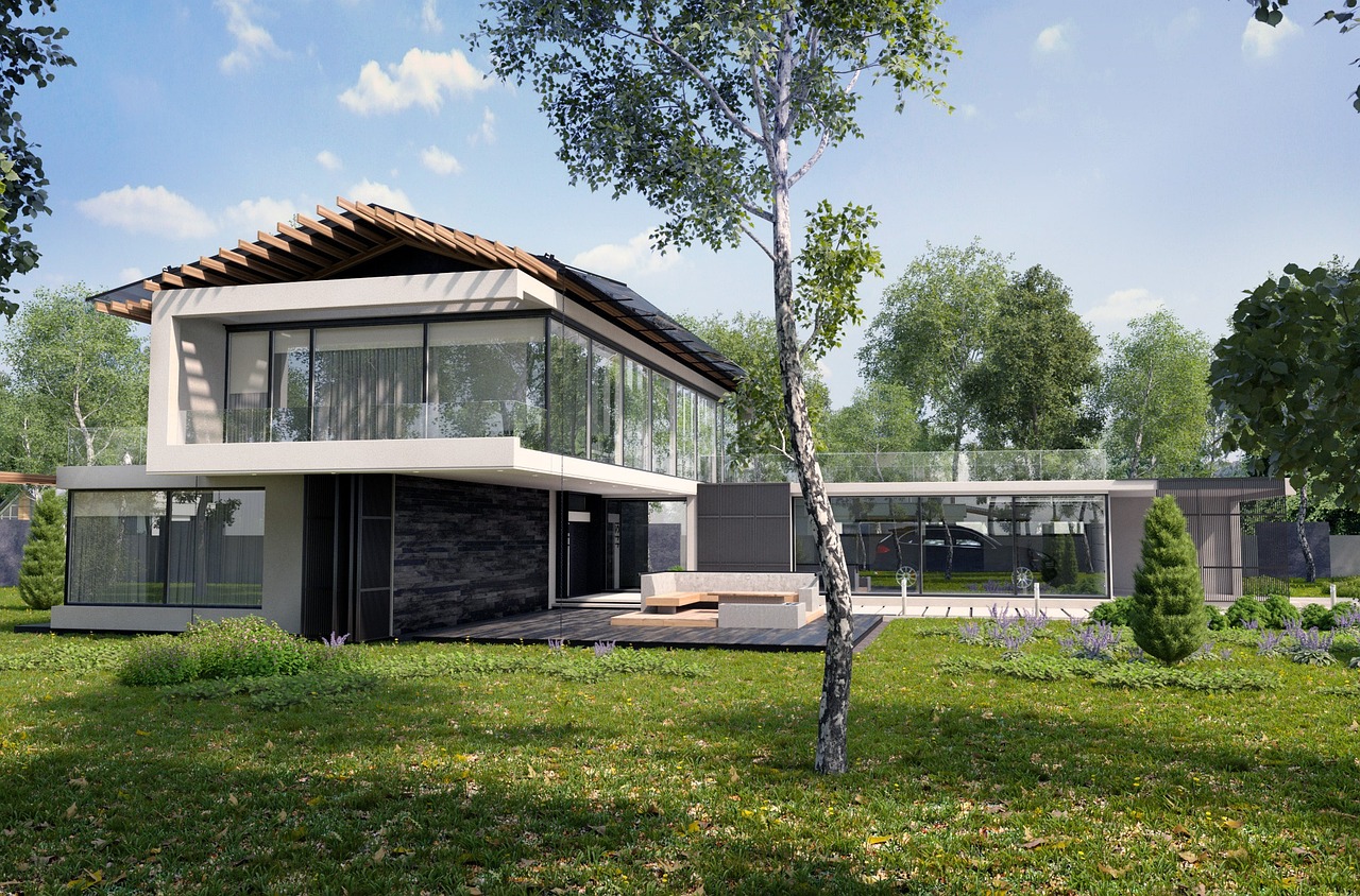 project, exterior, summer, tree, birch, house, villa, nature, architecture