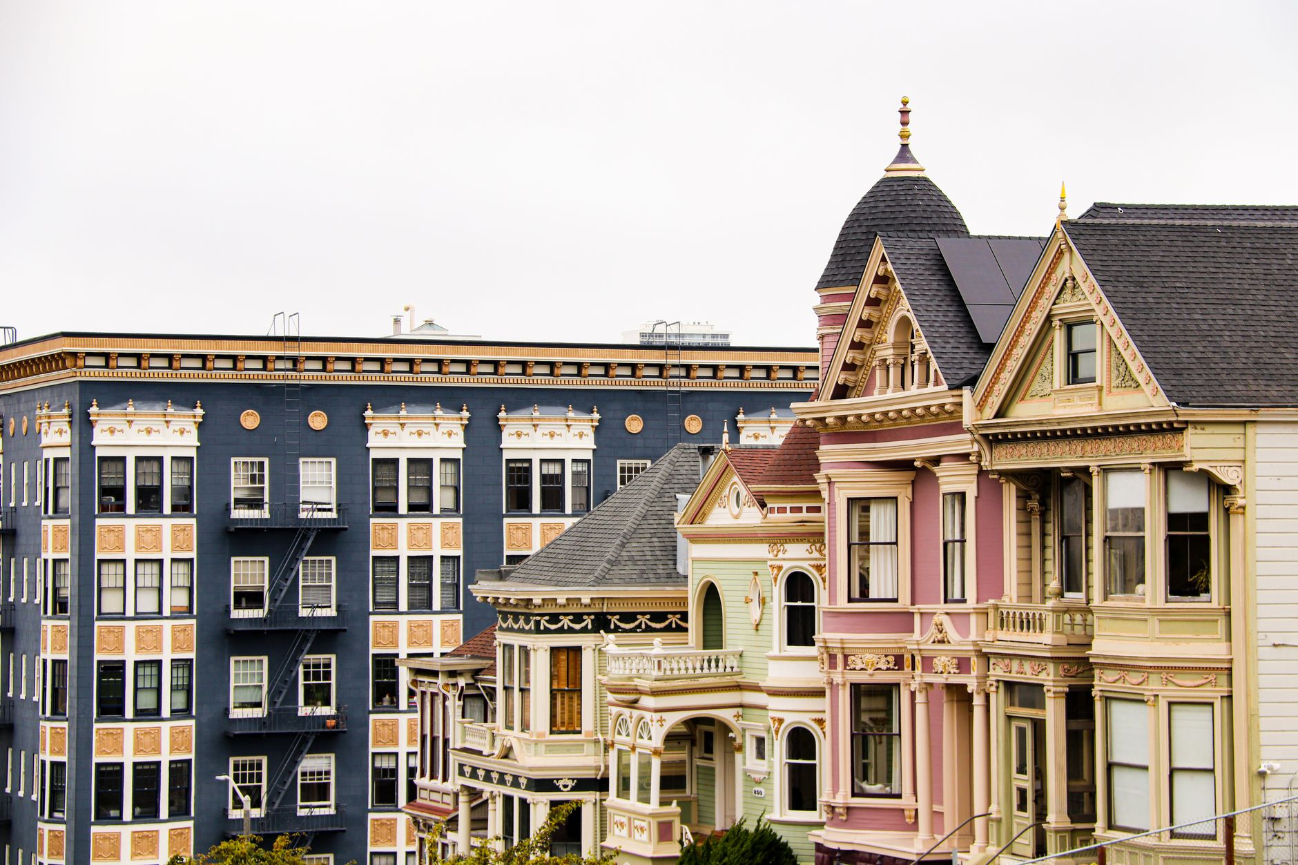Colorful Victorian and classic buildings in San Francisco, CA, USA.