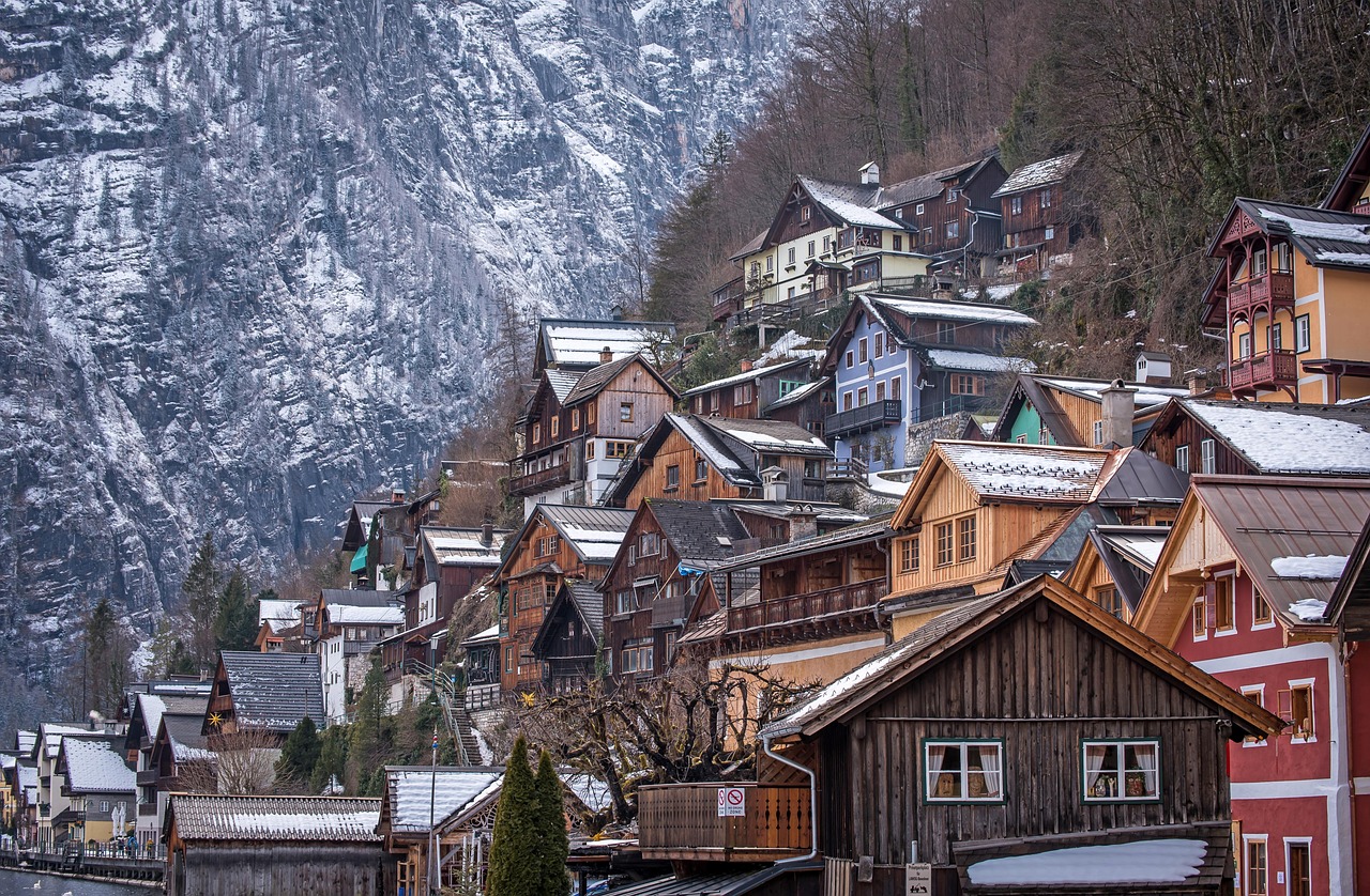 mountains, village, winter, austria, nature, landscape, houses, town, townscape, rural, residential area