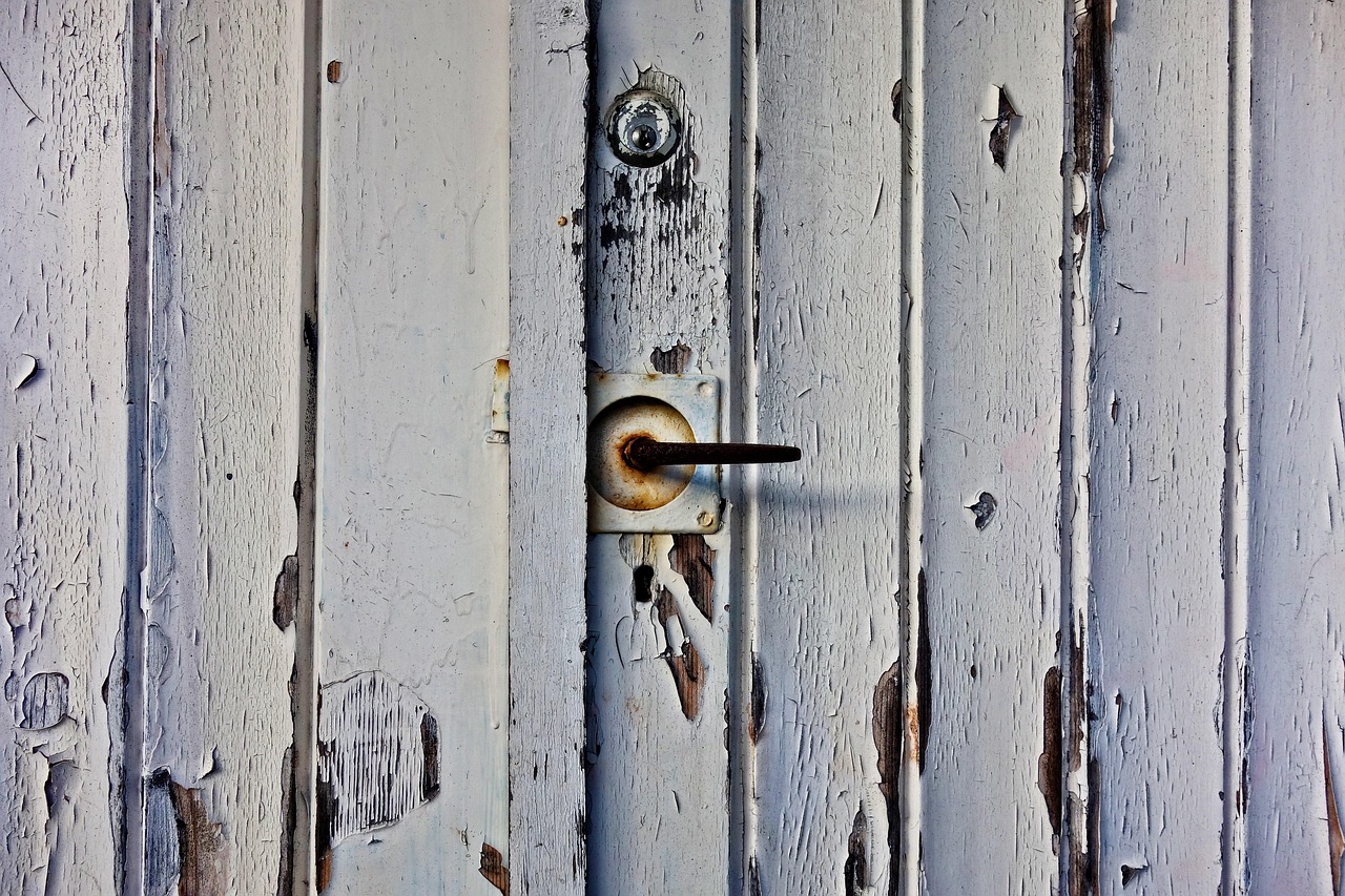 door, garage door, plank, flaking paint, neglect, old, weathered, door handle, gray painting, gray door, gray paint, gray garage, garage door, garage door, garage door, garage door, garage door, plank, neglect, neglect, neglect, neglect