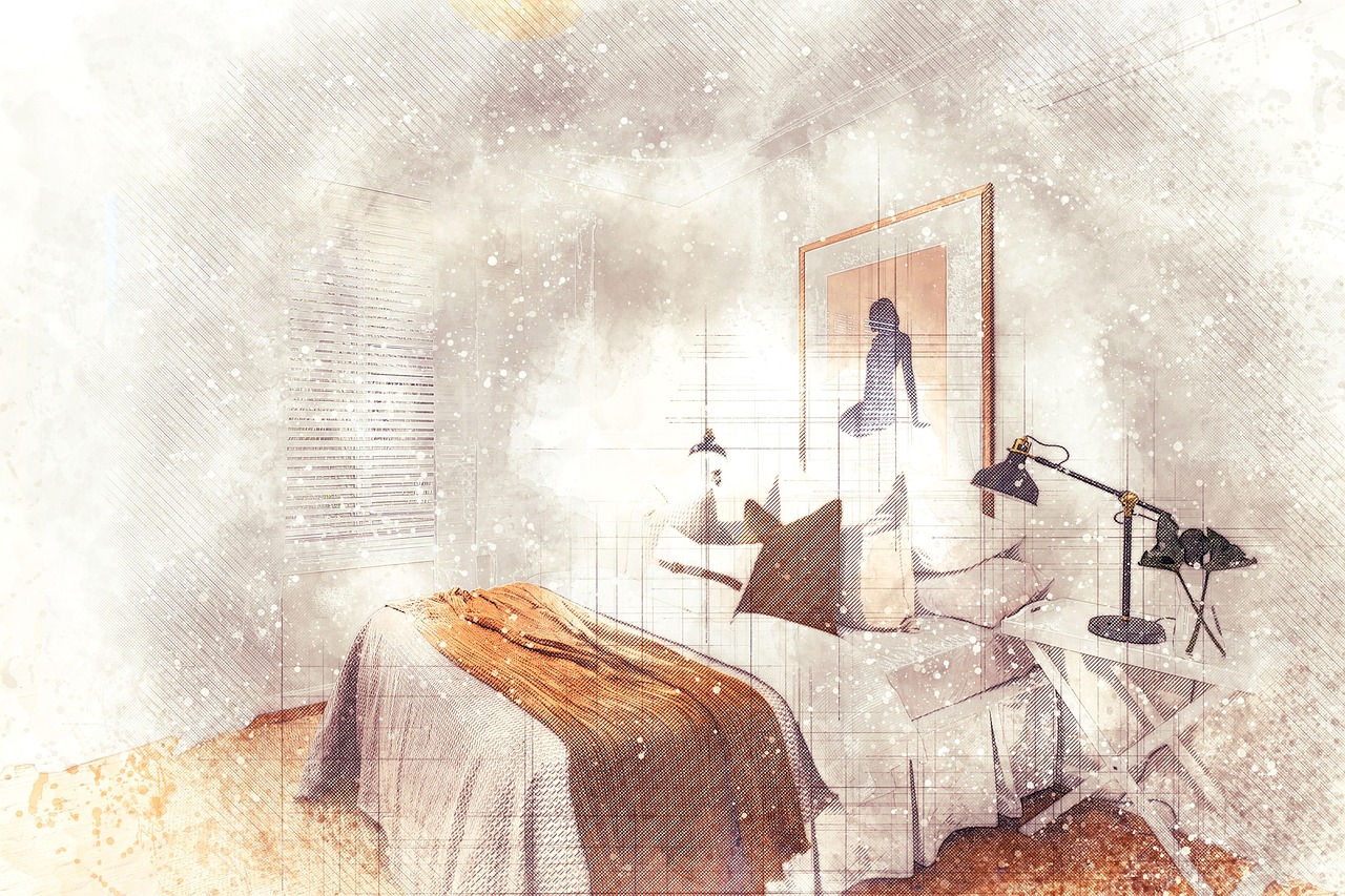 bedroom, interior design, furniture, bed, room, apartment, home, house, decoration, painting, art, modern, contemporary, architecture, residential, artwork
