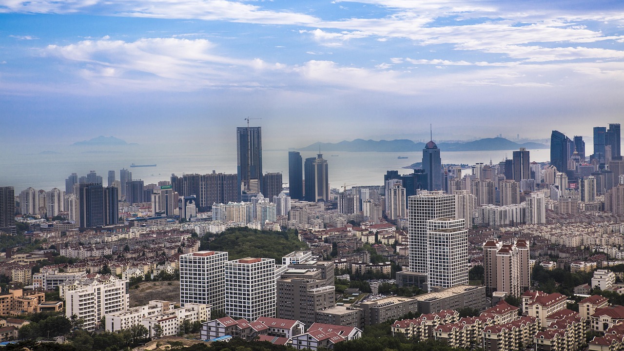 qingdao, the sea, beach, city, nature, wide angle