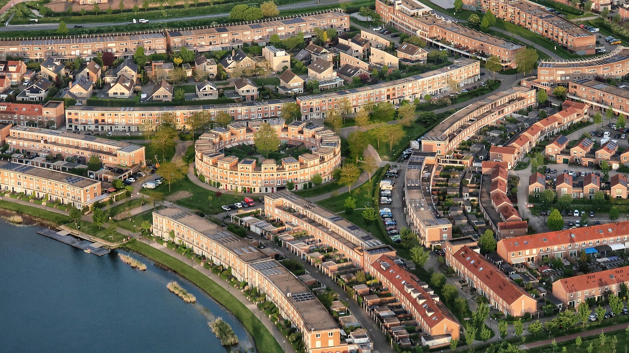 houses, bird's eye view, buildings, village, residential area, living, vianen, terraced house, urban, landscape