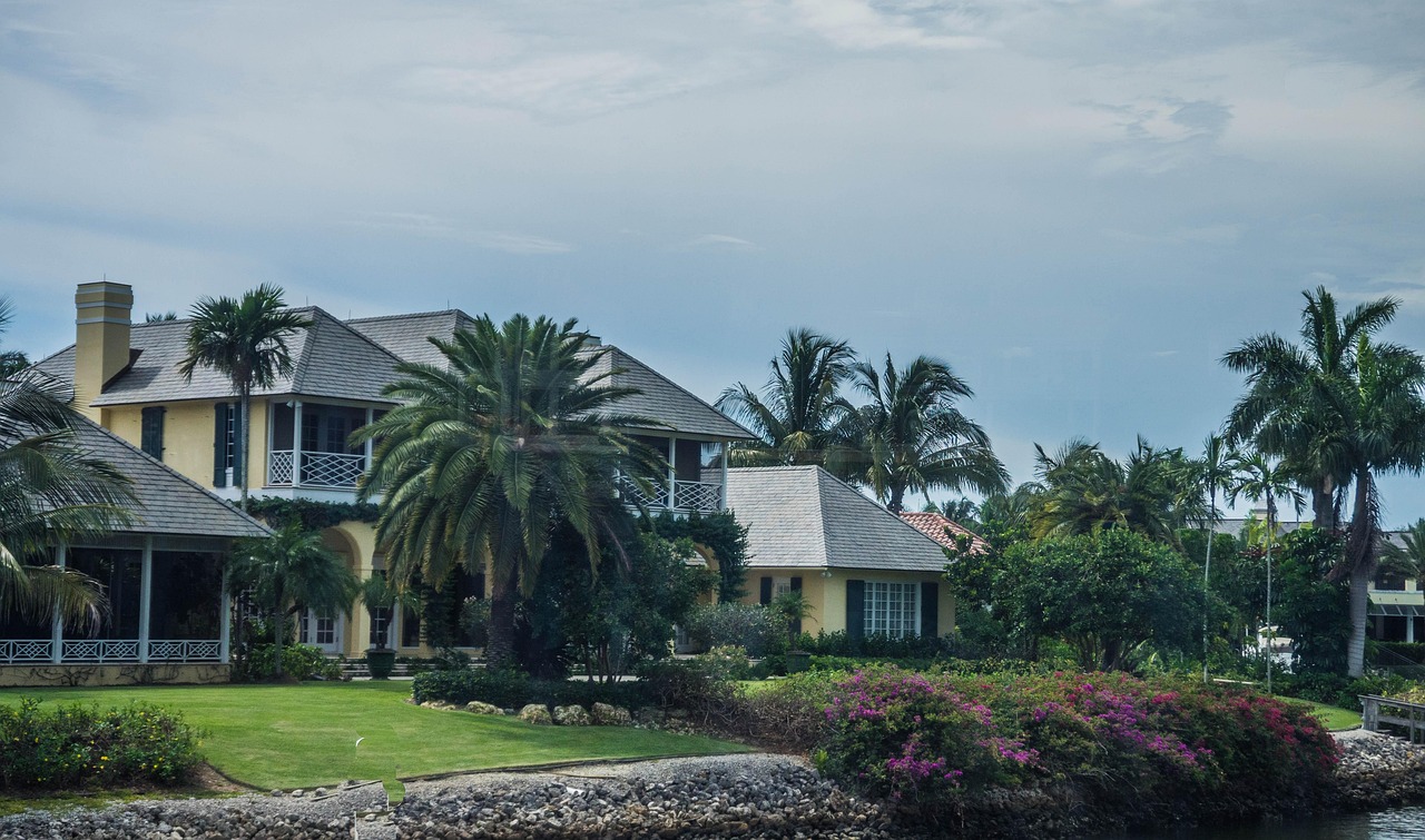 house, architecture, home, design, residential, exterior, palms, tropical, florida, blue home, blue house