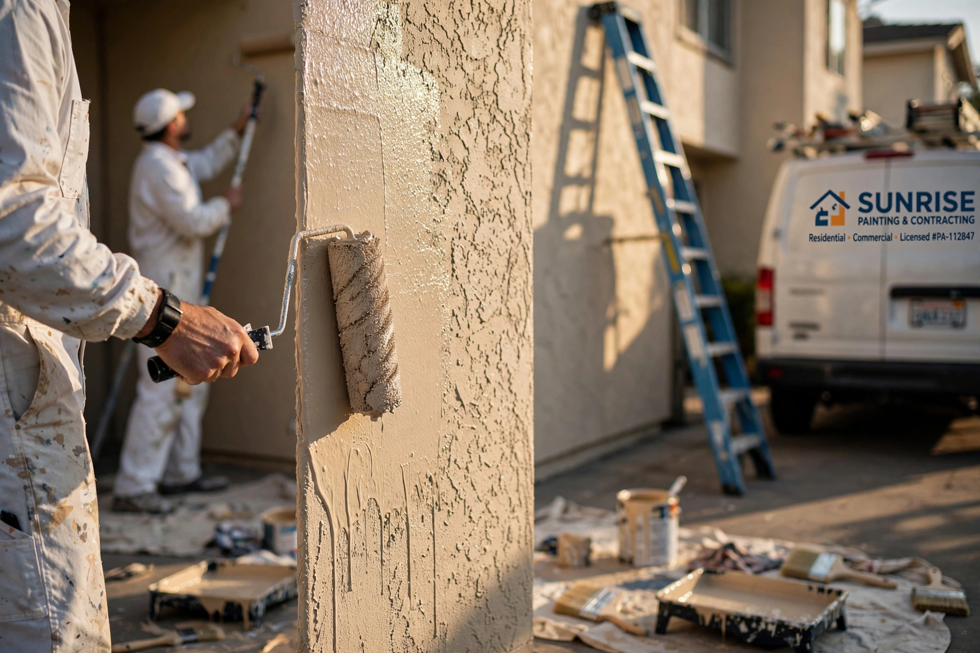 Professional painters applying exterior paint to a multi-family housing complex in El Cerrito, CA