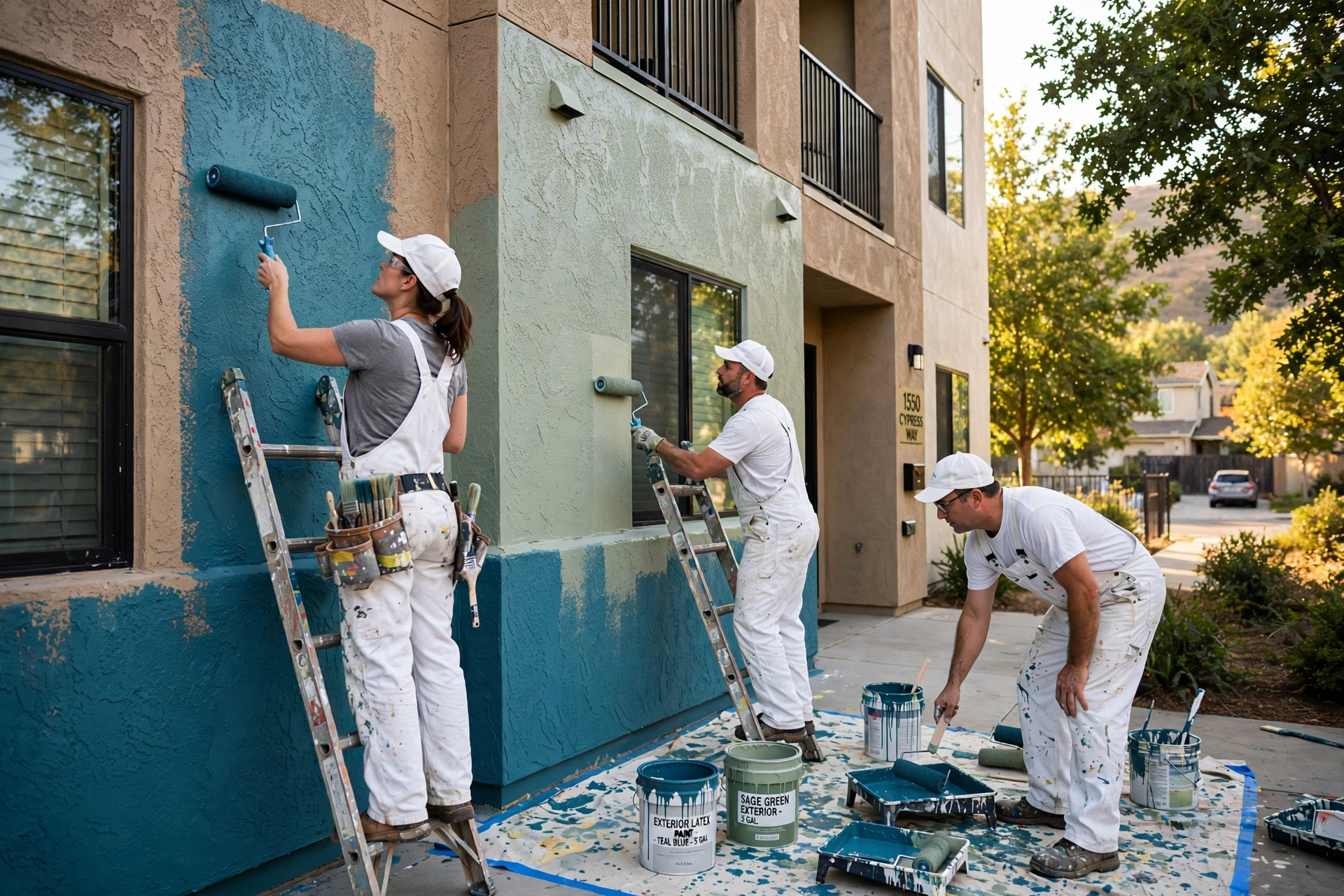 Professional painters painting a multi-family residential complex in Walnut Creek California