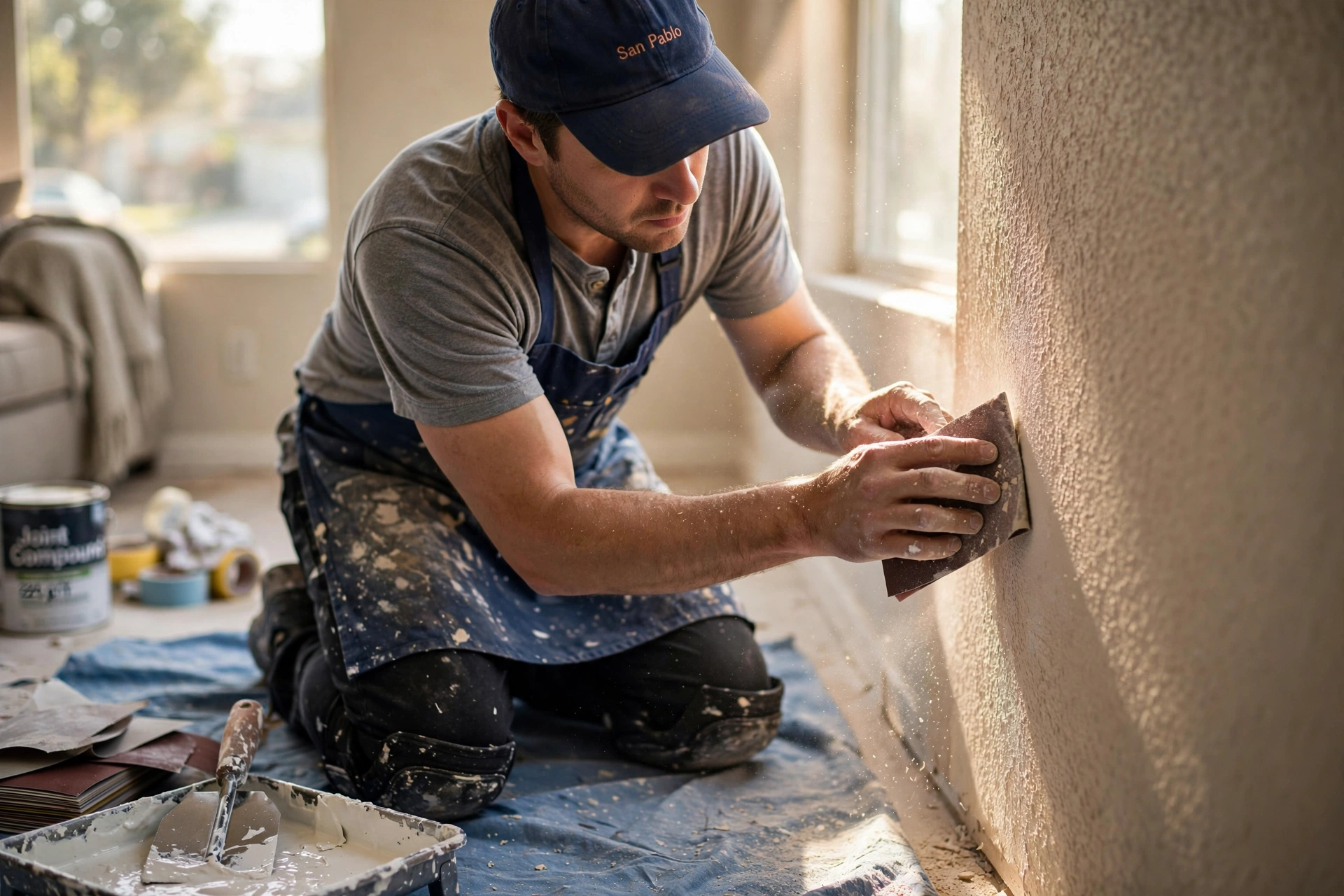 Professional painter preparing the wall before painting in San Pablo, CA