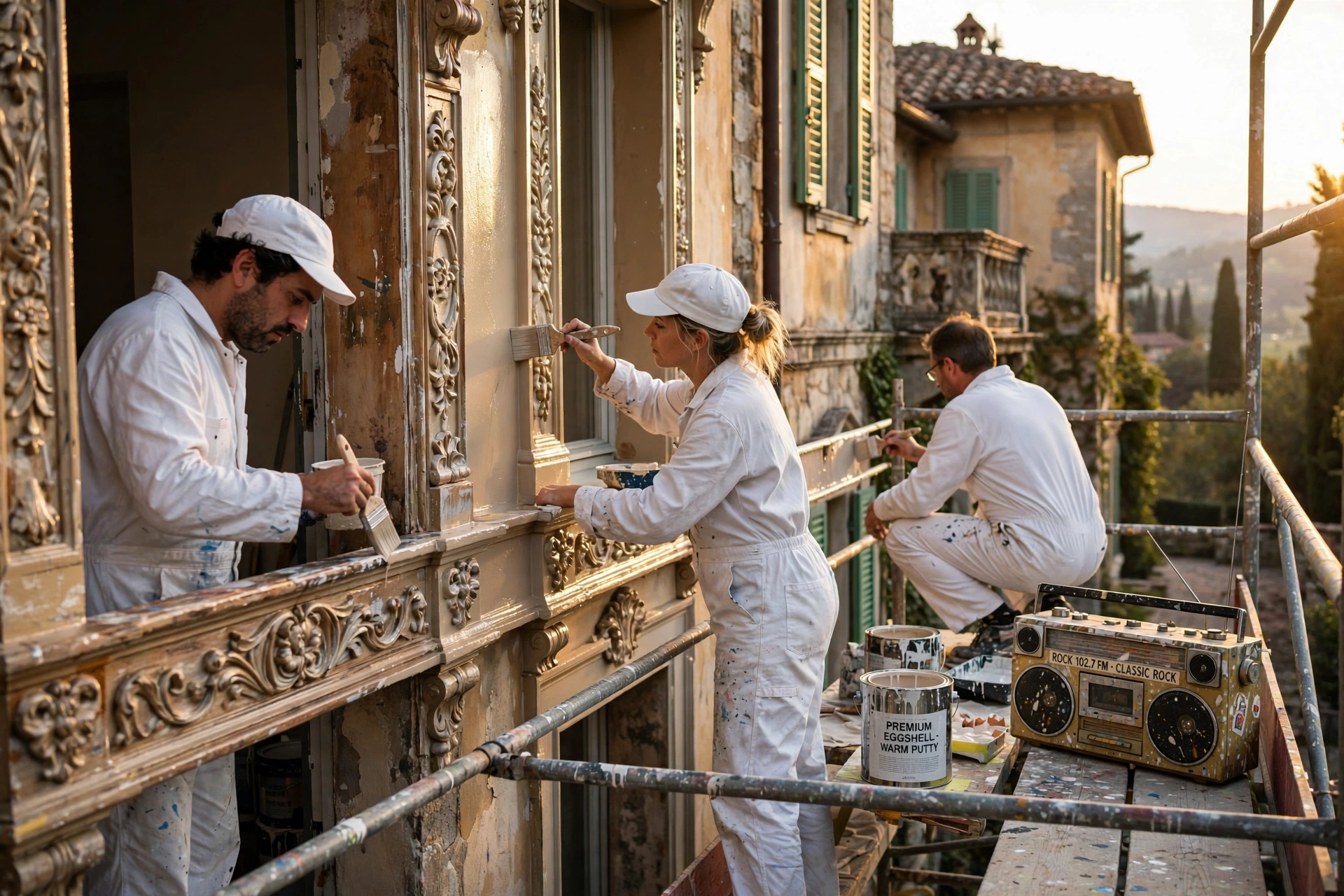 Professional painters working on a luxury multi-family residence in Piedmont California
