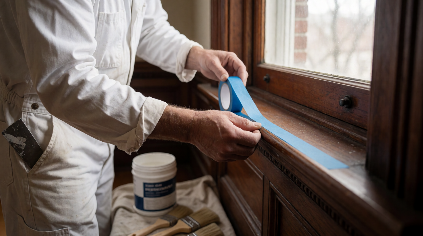 Professional painter preparing historic house in Centerville, Fremont, CA for painting