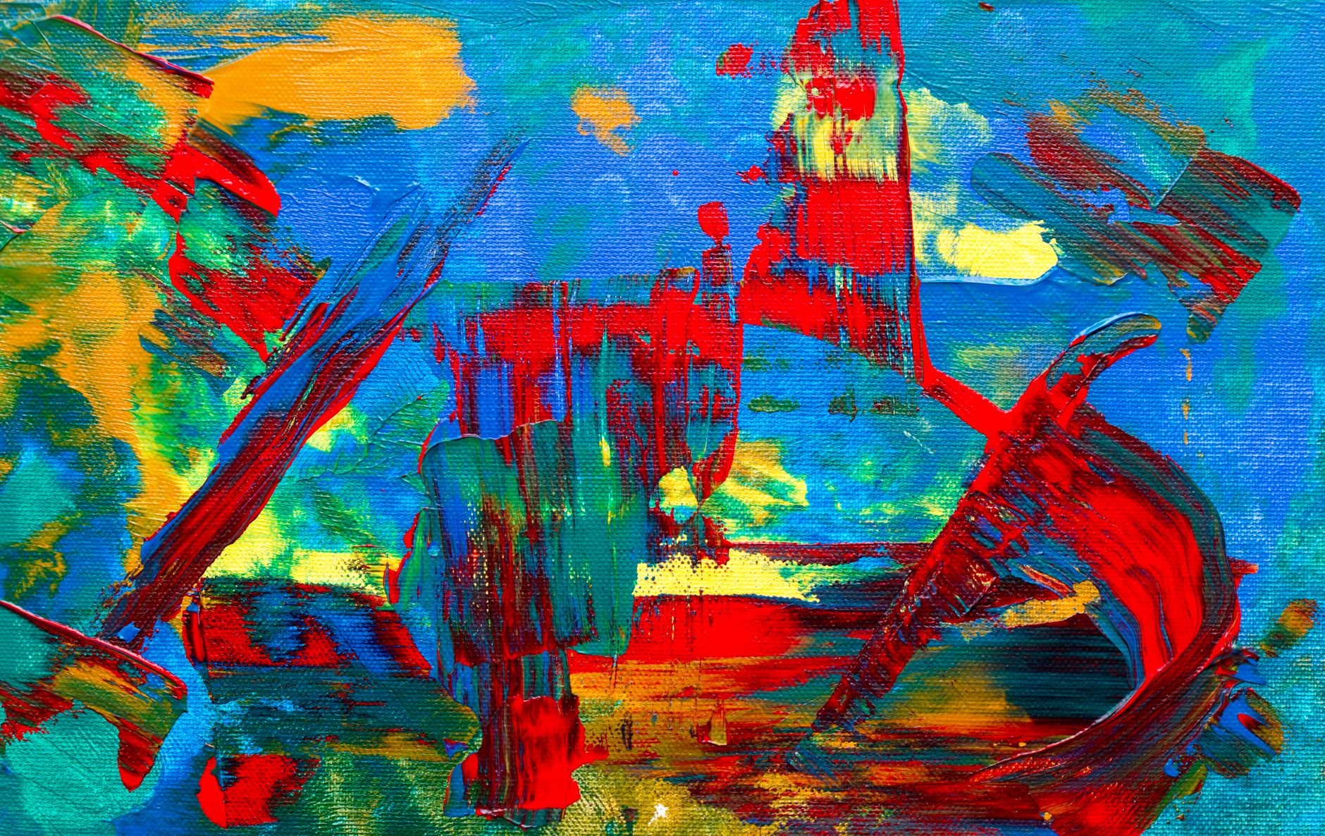 Dynamic abstract acrylic artwork with vibrant colors and expressive brushstrokes on canvas.